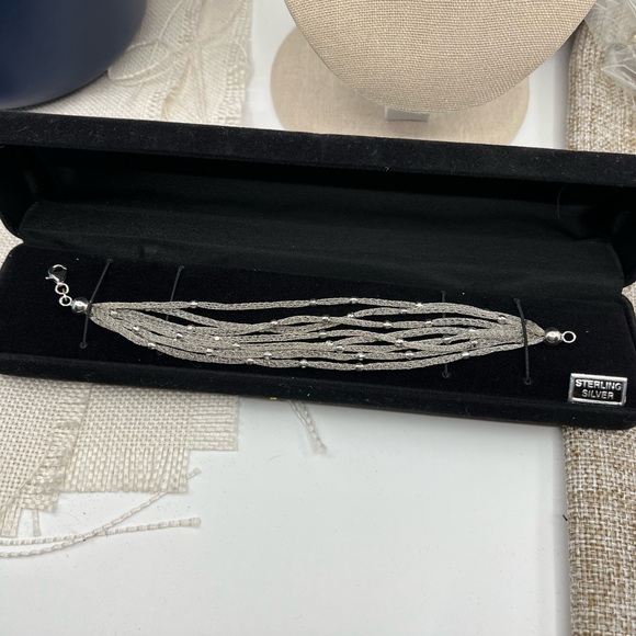 Vintage Ross Simons 925 Sterling Silver Mesh Bracelet With Beaded Accents - Picture 5 of 14